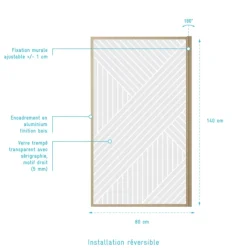 Pare-baignoire Japandi en verre sérigraphié motif géométrique