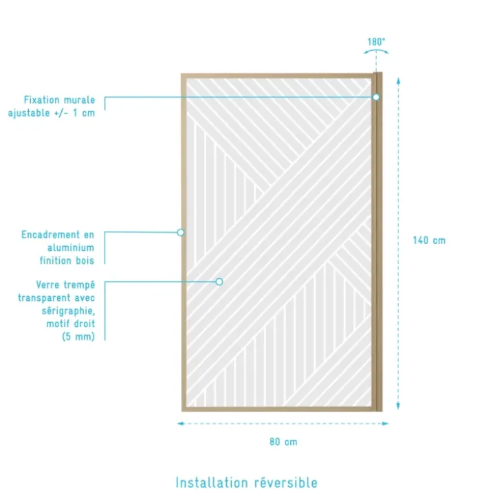 Pare-baignoire Japandi en verre sérigraphié motif géométrique