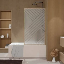 Pare-baignoire Japandi en verre sérigraphié motif géométrique