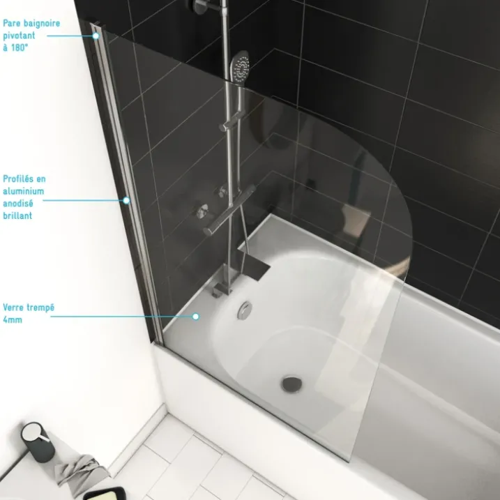 Pare baignoire pivotant courbé en verre trempé