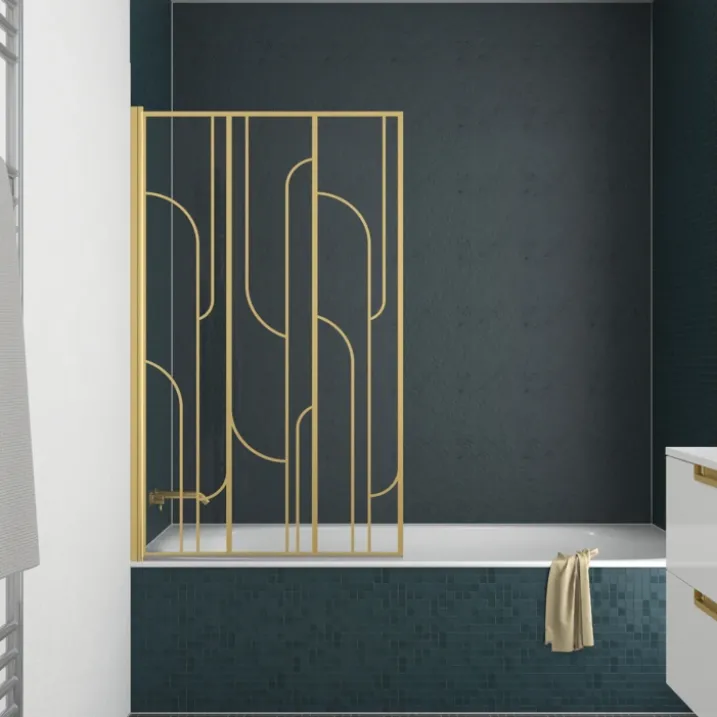 Pare-baignoire rabattable en verre trempé sérigraphié Art déco