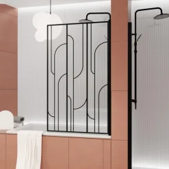 Pare-baignoire rabattable en verre trempé sérigraphié Art déco