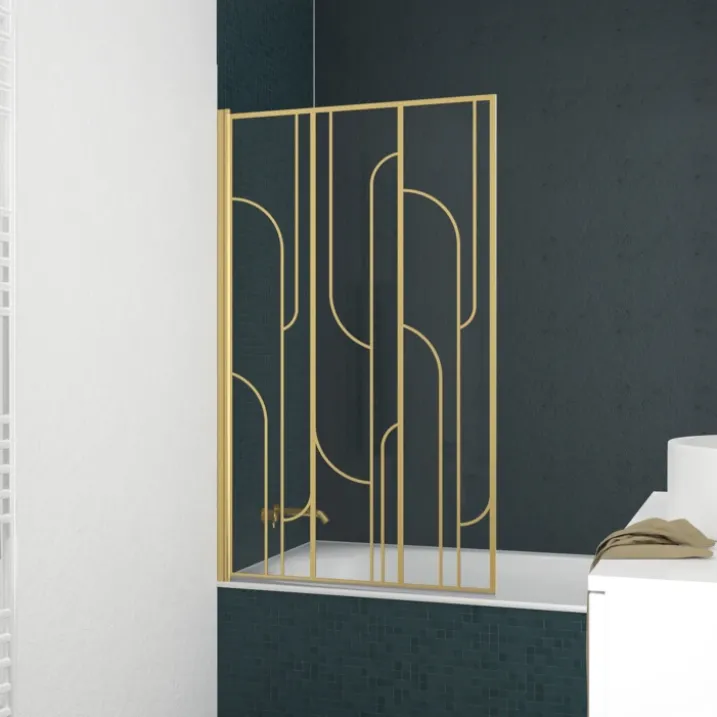 Pare-baignoire rabattable en verre trempé sérigraphié Art déco
