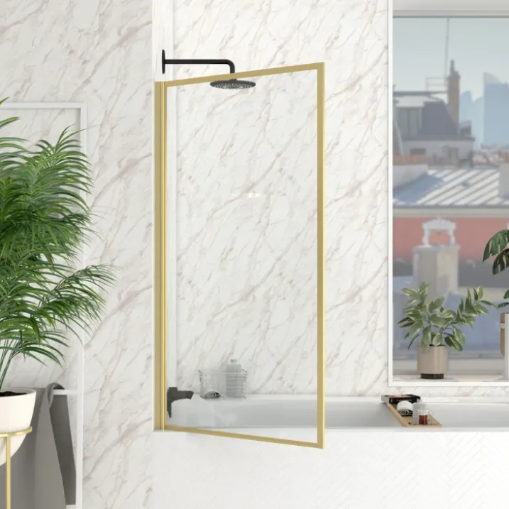 Pare-baignoire rabattable en verre trempé encadrement aluminium