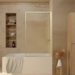 Paroi de douche en verre cannelé doré brossé