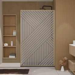Paroi de douche en verre sérigraphié style Japandi motif géométrique