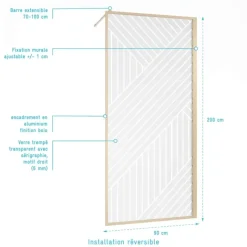 Paroi de douche en verre sérigraphié style Japandi motif géométrique