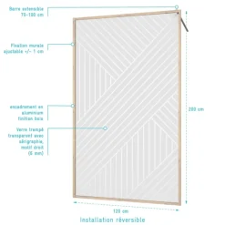Paroi de douche en verre sérigraphié style Japandi motif géométrique
