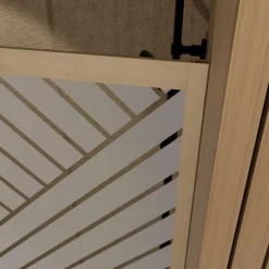 Paroi de douche en verre sérigraphié style Japandi motif géométrique