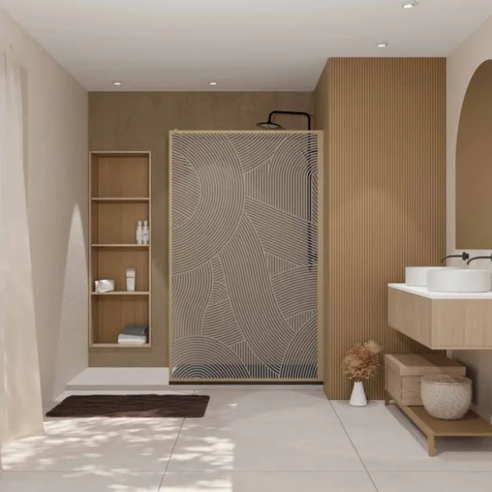Paroi de douche Japandi en verre sérigraphié motif arrondi