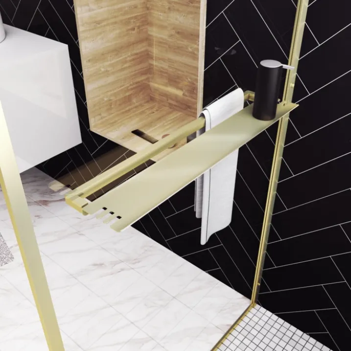 Paroi de douche à l’italienne avec étagère et porte-serviette
