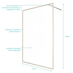 Paroi de douche à l'italienne fixe en verre trempé