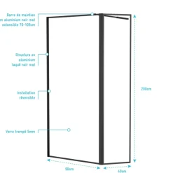 Paroi de douche minimaliste avec volet pivotant