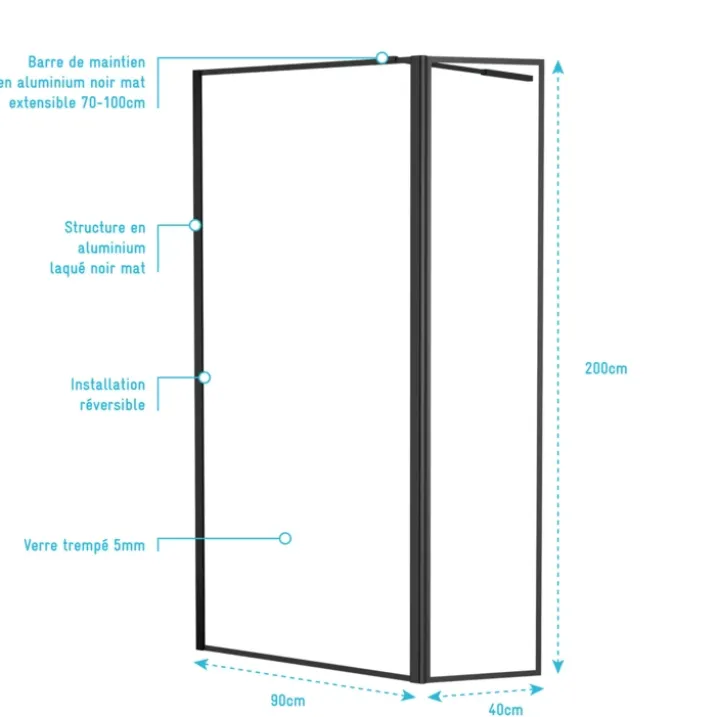 Paroi de douche minimaliste avec volet pivotant