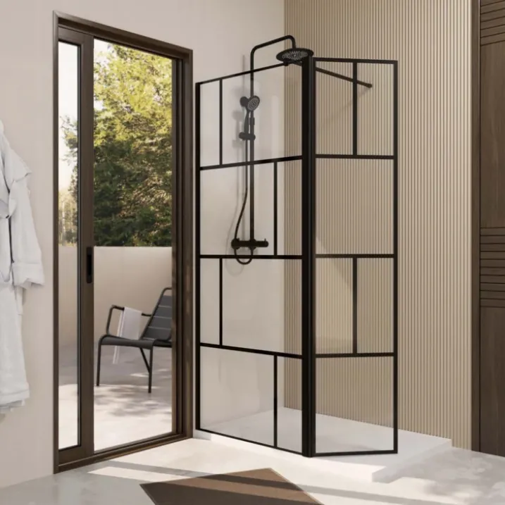 Paroi de douche sérigraphiée avec volet pivotant en verre trempé anticalcaire
