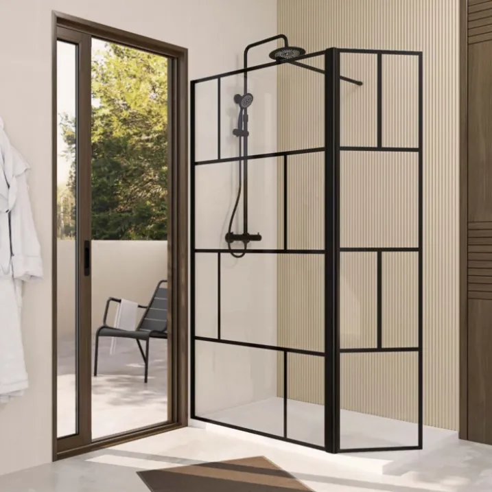 Paroi de douche sérigraphiée avec volet pivotant en verre trempé anticalcaire