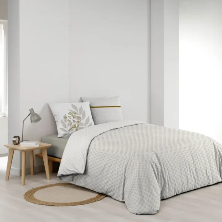 Parure de lit coton motif feuillage double face imprimée