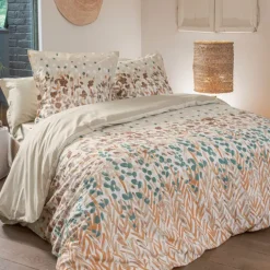Parure de lit en coton à motif floral stylisé avec taies d’oreiller