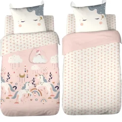 Parure de lit enfant licorne avec poche pour doudou