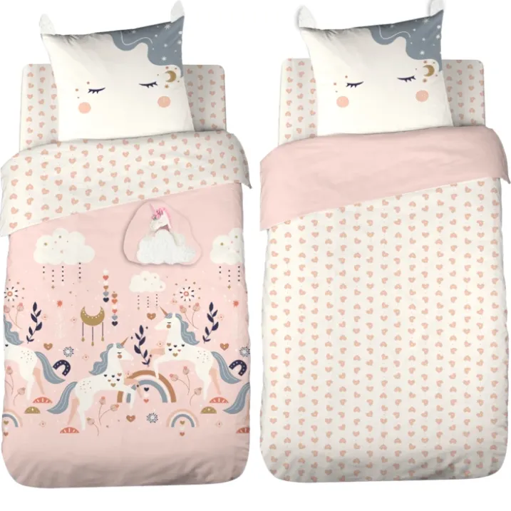 Parure de lit enfant licorne avec poche pour doudou