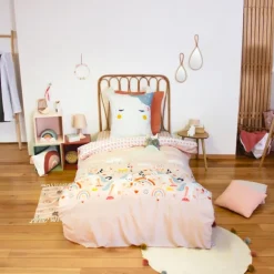 Parure de lit enfant licorne avec poche pour doudou