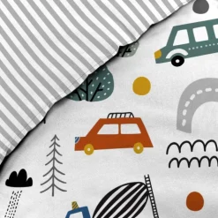 Parure de lit enfant réversible en coton motif véhicules et routes