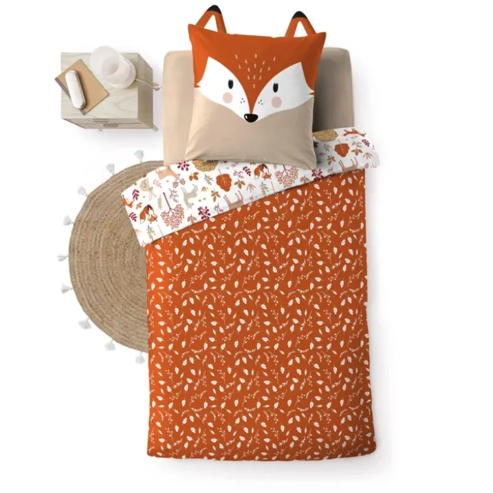 Parure de lit enfant réversible en coton motif renard et nature