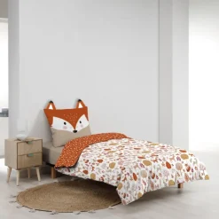 Parure de lit enfant réversible en coton motif renard et nature