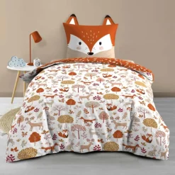 Parure de lit enfant réversible en coton motif renard et nature
