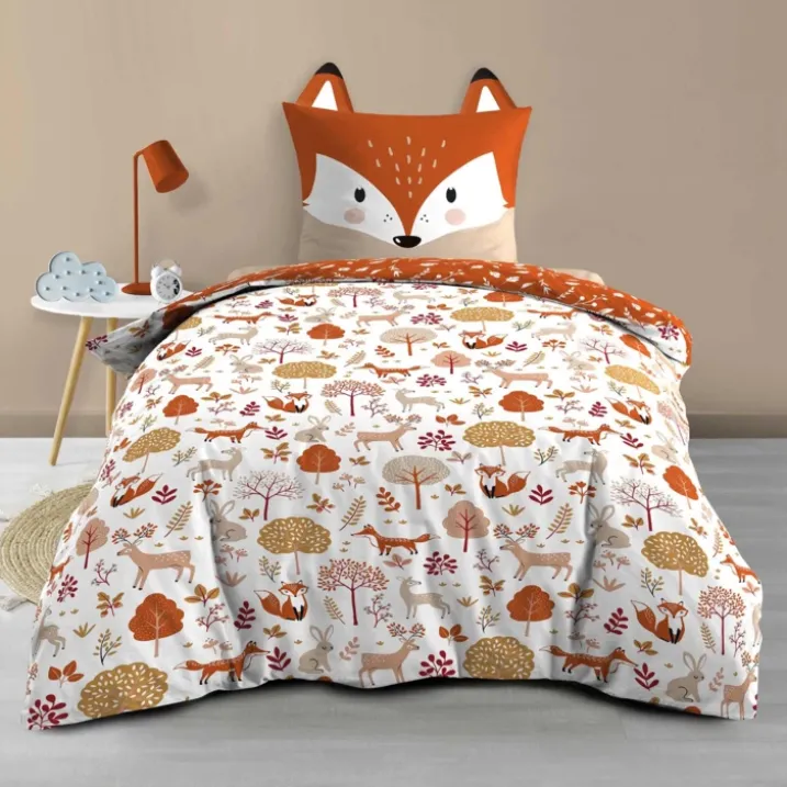 Parure de lit enfant réversible en coton motif renard et nature