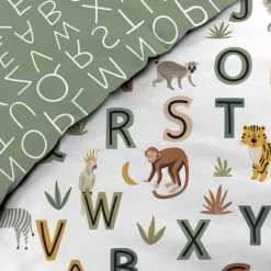 Parure de lit enfant réversible en coton motif alphabet et animaux