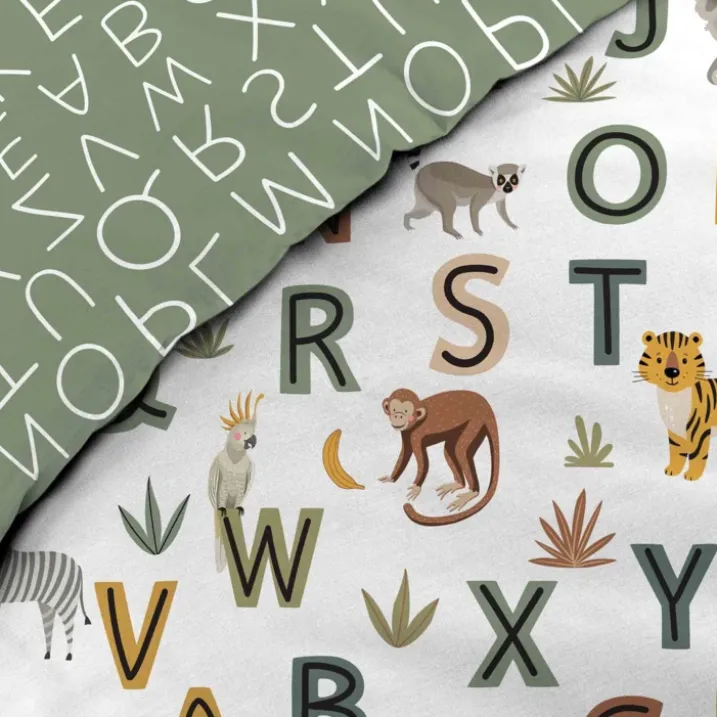 Parure de lit enfant réversible en coton motif alphabet et animaux