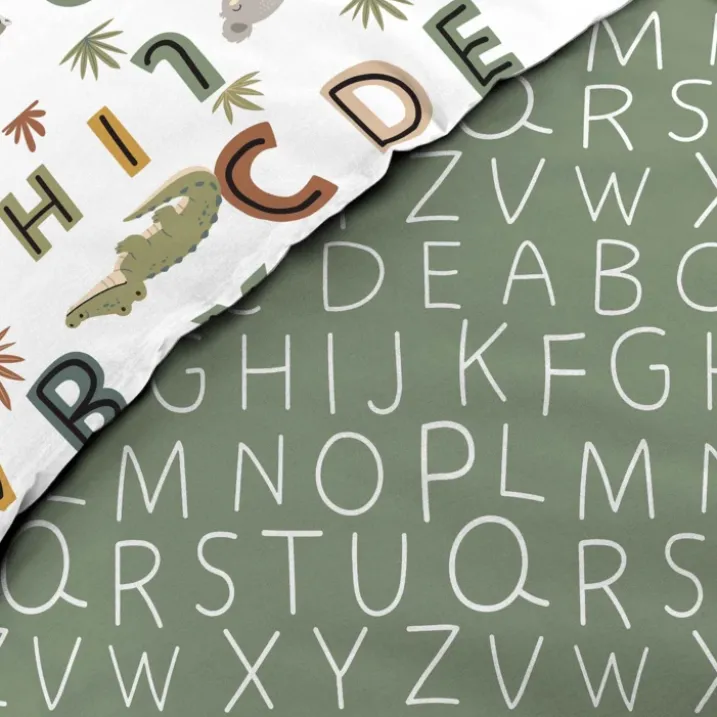 Parure de lit enfant réversible en coton motif alphabet et animaux