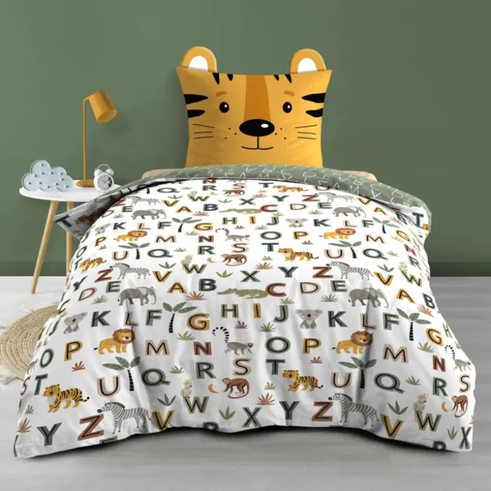 Parure de lit enfant réversible en coton motif alphabet et animaux