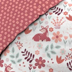Parure de lit enfant réversible en coton motif faon et fleurs