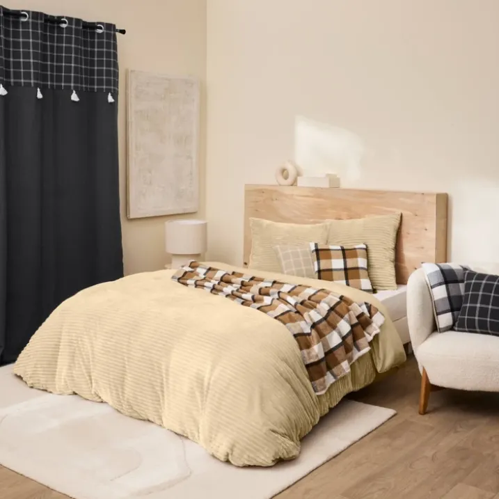 Parure de lit en flanelle relief unie avec fermeture zippée