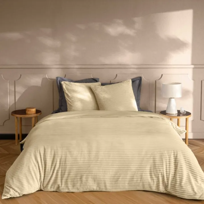 Parure de lit en flanelle relief unie avec fermeture zippée