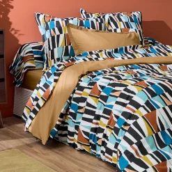 Parure de lit 2 pièces coton géométrique housse + taie