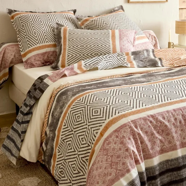 Parure de lit 3 pièces coton motif géométrique housse + taies