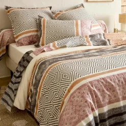 Parure de lit 2 pièces coton motif géométrique housse + taie