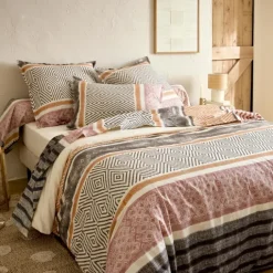 Parure de lit 2 pièces coton motif géométrique housse + taie