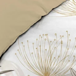 Parure de lit 3 pièces coton motif feuillage floral housse + 2 taies