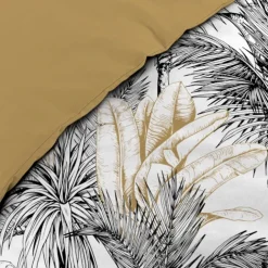 Parure de lit 3 pièces coton motif palmiers housse + 2 taies