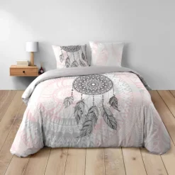 Parure de lit 3 pièces coton motif attrape-rêves housse + taies
