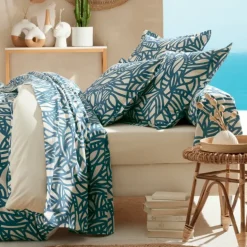 Parure de lit 3 pièces coton végétal géométrique housse + taies