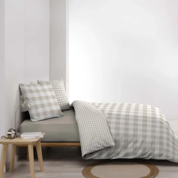 Parure de lit 3 pièces en coton à carreaux housse + taies