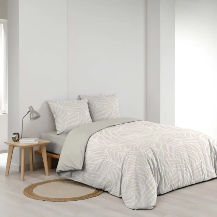 Parure de lit 3 pièces en coton feuille design housse + taies