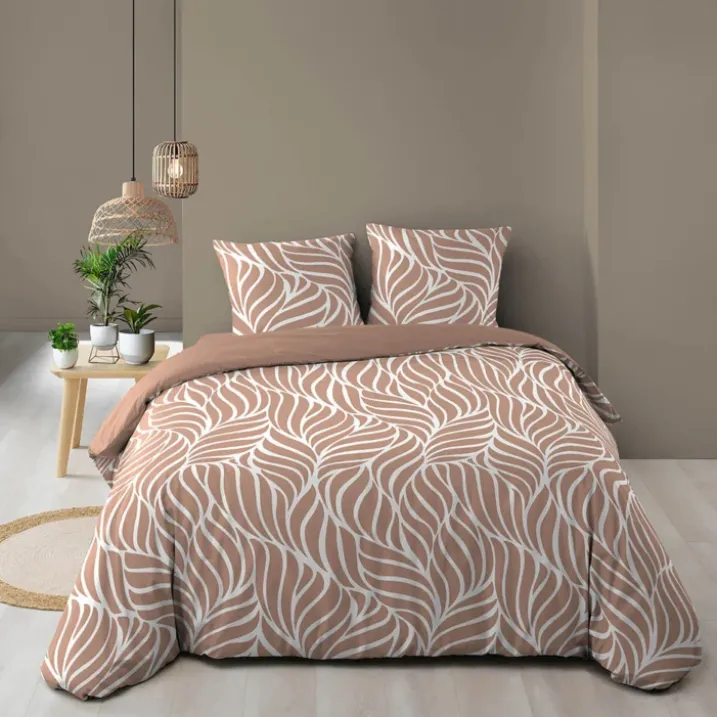 Parure de lit 3 pièces en coton feuille design housse + taies