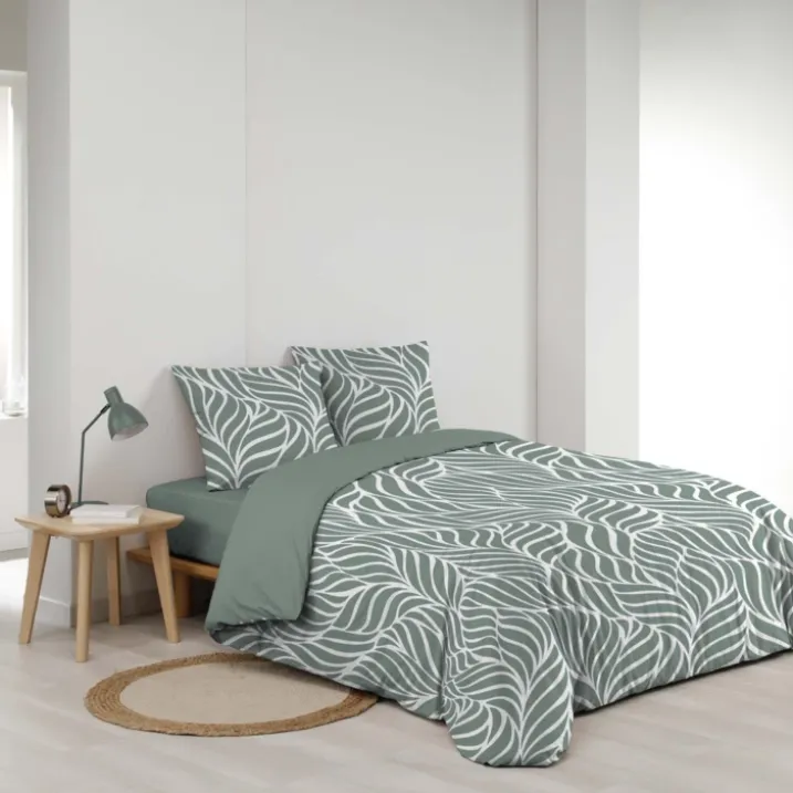Parure de lit 3 pièces en coton feuille design housse + taies
