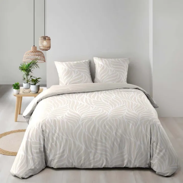 Parure de lit 3 pièces en coton feuille design housse + taies